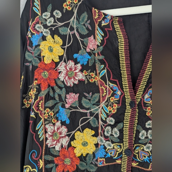 Johnny Was Black Floral Embroidered Blouse - Picture 6 of 15
